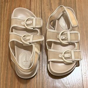 Zara buckled flat mesh sandal - beige, but online it says pink - 6 1/2